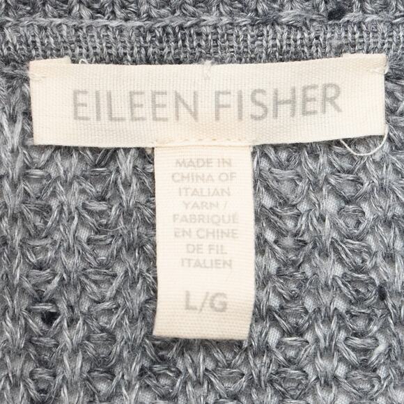 Eileen Fisher Long Gray Linen Notched Collar Cardigan Size Large - Picture 7 of 10